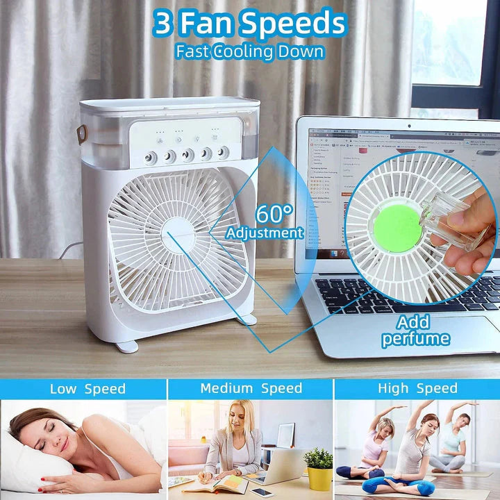 10 Inche Portable Air Conditioner Fan: Usb Electric Fan With Led Night Light, Fine Mist Water, And Humidifier Function | Led Night Light Water Mist