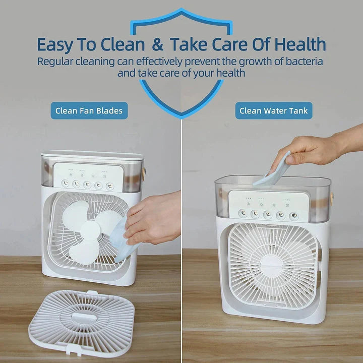 10 Inche Portable Air Conditioner Fan: Usb Electric Fan With Led Night Light, Fine Mist Water, And Humidifier Function | Led Night Light Water Mist