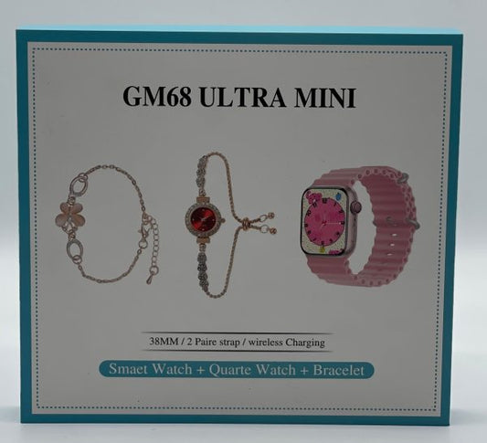 Gm68 Ultra Mini Smartwatch + Quartz Bracelet Watch Combo