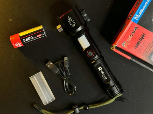 P90 Ruilang Multifunctional Rechargeable Flashlight With Power Bank 8800mah 1km Light Range Rl-2210