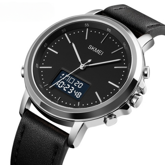 Skmei Men’s Fashion Digital Watch Analog Leather Multifunctional Waterproof Men’s Watch 1652