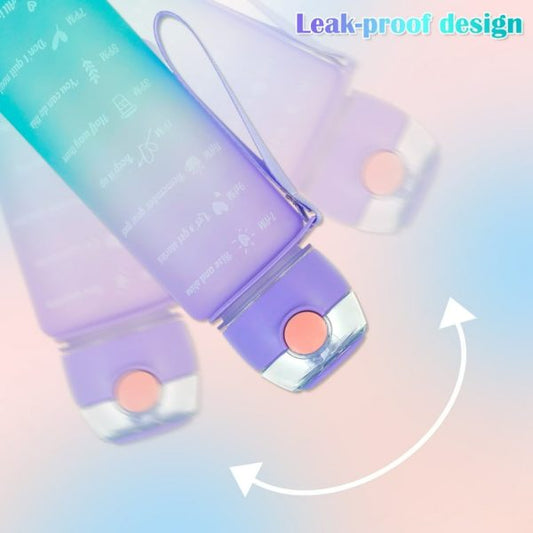 Sports Water Bottles 3 Pcs Set With Motivational Time Marker & Leak Proof Flip Top Lid
